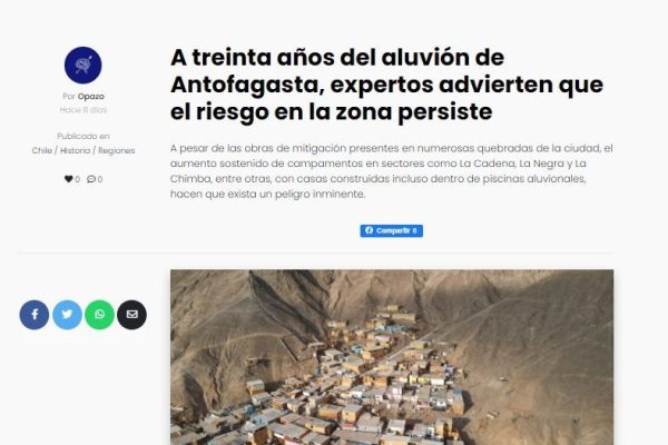 El Ciudadano: A treinta años del aluvión de Antofagasta, expertos advierten que el riesgo en la zona persiste.