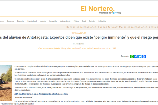 ElNortero.cl: 30 años del aluvión de Antofagasta: Expertos dicen que existe “peligro inminente” y que el riesgo persiste