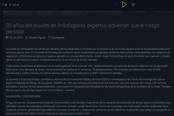FM7: 30 años del aluvión de Antofagasta: expertos advierten que el riesgo persiste.