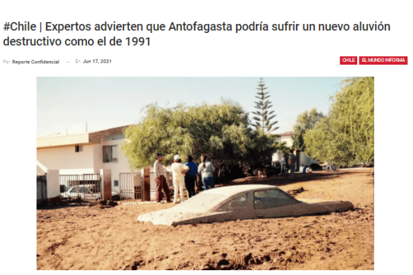 Reporteconfidencial.info: Expertos advierten que Antofagasta podría sufrir un nuevo aluvión destructivo como el de 1991