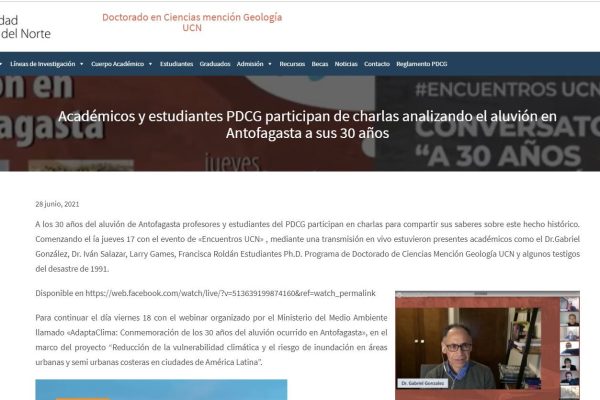 Geodoctorado.cl: Academicos y estudiantes participan en charlas analizando el aluvion en Antofagasta a sus 30 años.