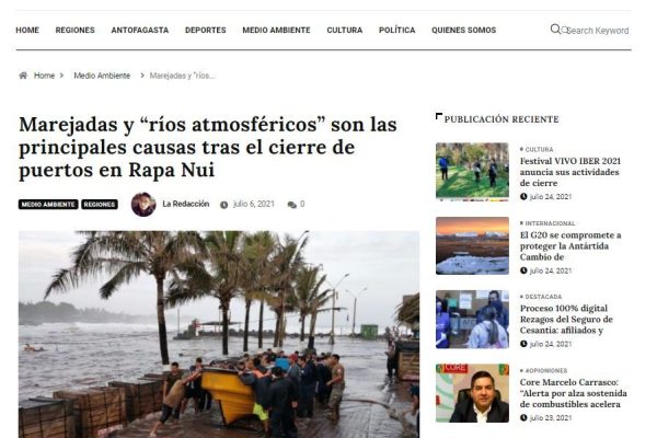 El Diario de Santiago: Marejadas y “ríos atmosféricos” son las principales causas tras el cierre de puertos en Rapa Nui.