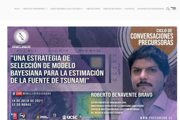 Precursor.cl: Conferencias Precursoras: “Una estrategia de selección de modelo bayesiana para la estimación de la fuente de tsunami”.