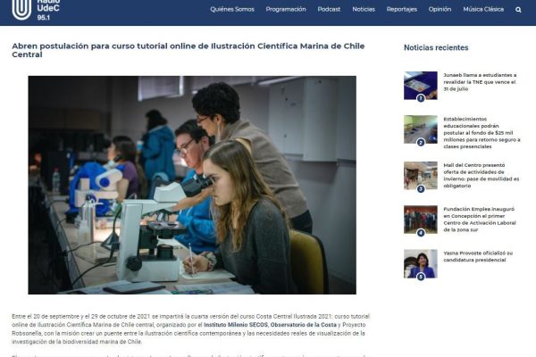 RadioUdec.cl: Abren postulación para curso tutorial online de Ilustración Científica Marina de Chile Central Ver imagen más grande.
