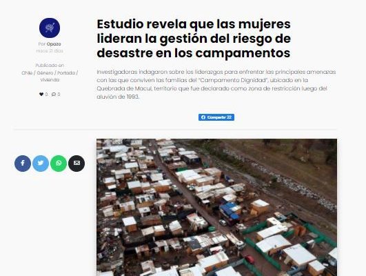 El Ciudadano: Estudio revela que las mujeres lideran la gestión del riesgo de desastre en los campamentos.