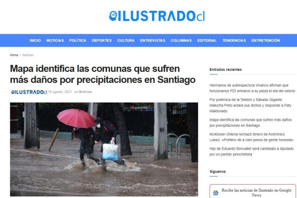 El Ilustrado.cl: Mapa identifica las comunas que sufren más daños por precipitaciones en Santiago.