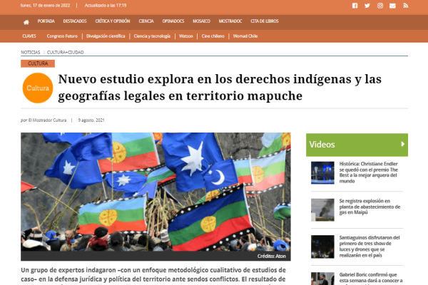 ElMostrador.cl: Nuevo estudio explora en los derechos indígenas y las geografías legales en territorio mapuche