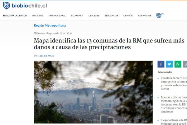 Bio Bio Chile: Mapa identifica las 13 comunas de la RM que sufren más daños a causa de las precipitaciones