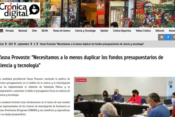 Crónica Digital: Yasna Provoste: “Necesitamos a lo menos duplicar los fondos presupuestarios de ciencia y tecnología”