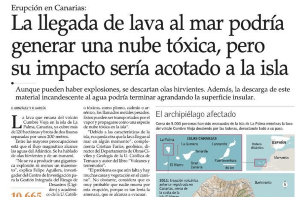 El Mercurio: La llegada de lava al mar podría generar una nube tóxica, pero su impacto sería acotado a la isla