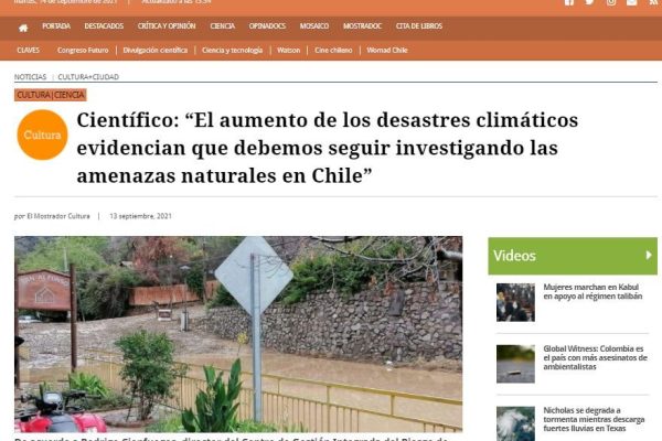 El Mostrador – Científico: “El aumento de los desastres climáticos evidencian que debemos seguir investigando las amenazas naturales en Chile”