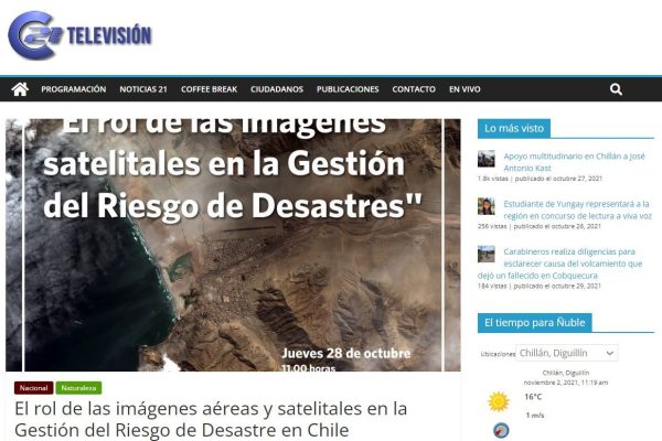 Canal21TV – El rol de las imágenes aéreas y satelitales en la Gestión del Riesgo de Desastre en Chile