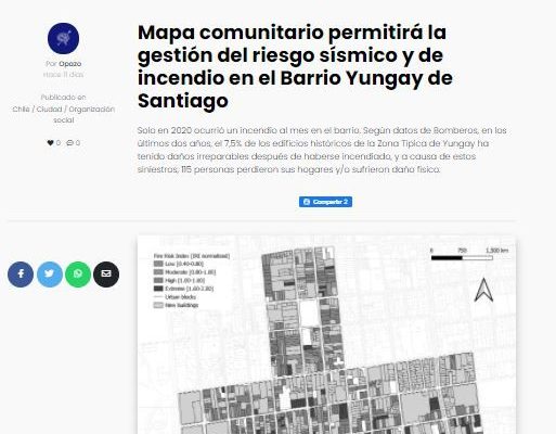 El Ciudadano – Mapa comunitario permitirá la gestión del riesgo sísmico y de incendio en el Barrio Yungay de Santiago