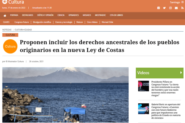 El Mostrador: Proponen incluir los derechos ancestrales de los pueblos originarios en la nueva Ley de Costas
