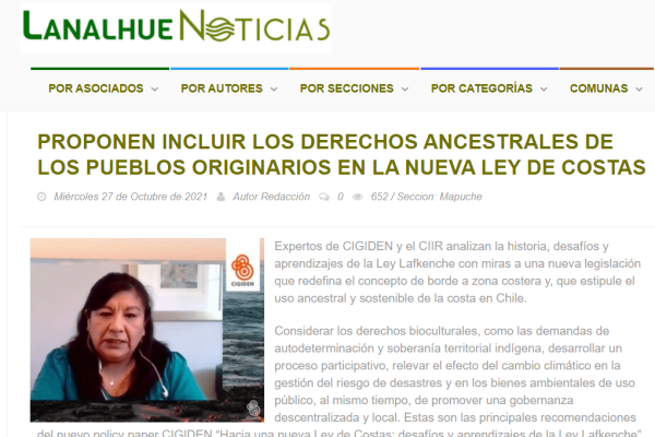 Lanalhuenoticias.cl: Proponen incluir los derechos ancestrales de los pueblos originarios en la nueva Ley de Costas