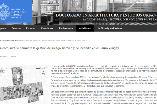 Doctoradofadeu.uc.cl: Mapa comunitario permitirá la gestión del riesgo sísmico y de incendio en el Barrio Yungay