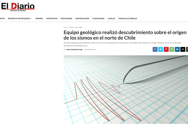 Diarioantofagasta.cl: Equipo geológico realizó descubrimiento sobre el origen de los sismos en el norte de Chile