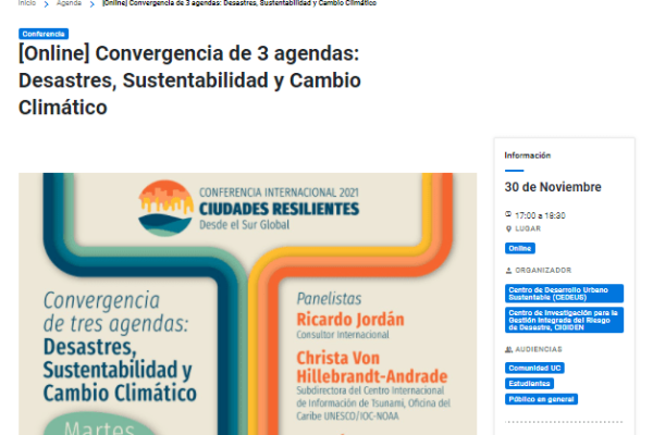 UC.cl: [Online] Convergencia de 3 agendas: Desastres, Sustentabilidad y Cambio Climático