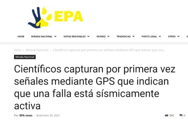 EpaNews | Científicos capturan por primera vez señales mediante GPS que indican que una falla está sísmicamente activa