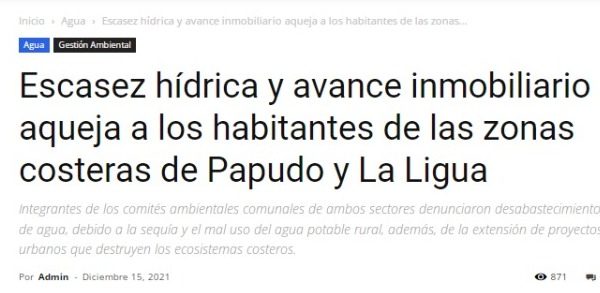 CodexVerde | Escasez hídrica y avance inmobiliario aqueja a los habitantes de las zonas costeras de Papudo y La Ligua