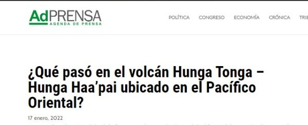 AdPrensa | ¿Qué pasó en el volcán Hunga Tonga – Hunga Haa’pai ubicado en el Pacífico Oriental?