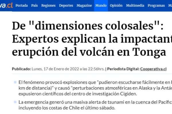 Cooperativa | De “dimensiones colosales”: Expertos explican la impactante erupción del volcán en Tonga