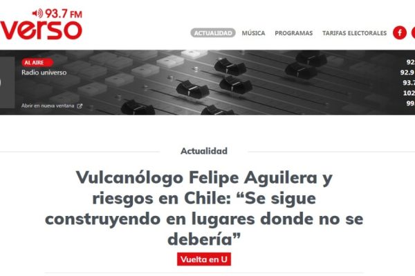 Universo FM | Vulcanólogo Felipe Aguilera y riesgos en Chile: “Se sigue construyendo en lugares donde no se debería”