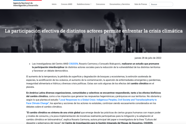 ANID.cl: “La participación efectiva de distintos actores permite enfrentar la crisis climática”