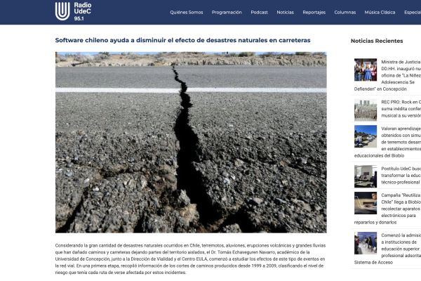 Radio UdeC.cl: ‘Software chileno ayuda a disminuir el efecto de desastres naturales en carreteras’