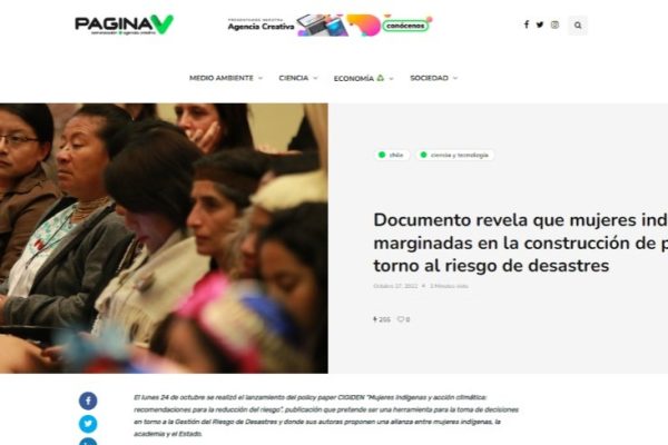 Paginav.cl | Documento revela que mujeres indígenas son las más marginadas en la construcción de políticas públicas en torno al riesgo de desastres