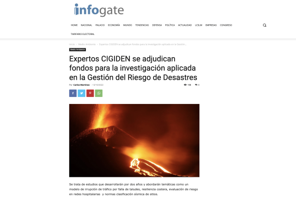 Infogate.cl: ‘Expertos CIGIDEN se adjudican fondos para la investigación aplicada en la Gestión del Riesgo de Desastres’