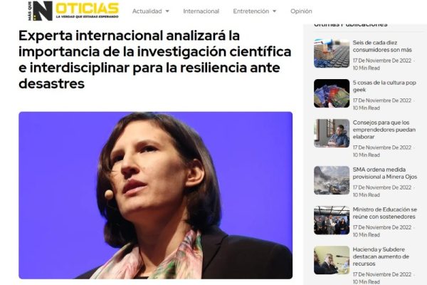 Masquenoticias.cl | Experta internacional analizará la importancia de la investigación científica e interdisciplinar para la resiliencia ante desastres