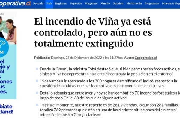 Cooperativa | El incendio de Viña ya está controlado, pero aún no es totalmente extinguido (2022)