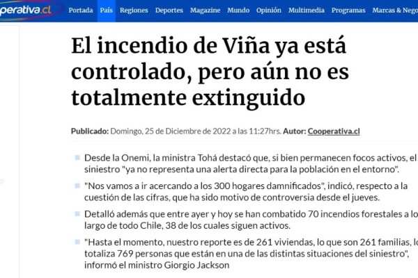 Cooperativa | El incendio de Viña ya está controlado, pero aún no es totalmente extinguido