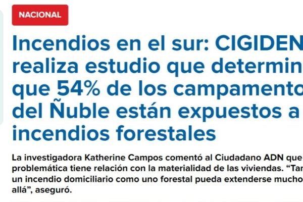 ADN | Incendios en el sur: CIGIDEN realiza estudio que determina que 54% de los campamentos del Ñuble están expuestos a incendios forestales