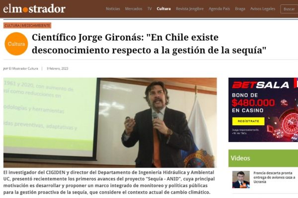 El Mostrador | Científico Jorge Gironás: “En Chile existe desconocimiento respecto a la gestión de la sequía”