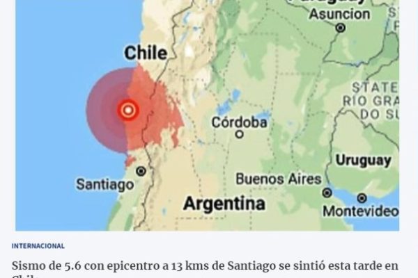 Contra Viento Uruguay | Sismo de 5.6 con epicentro a 13 kms de Santiago se sintió esta tarde en Chile