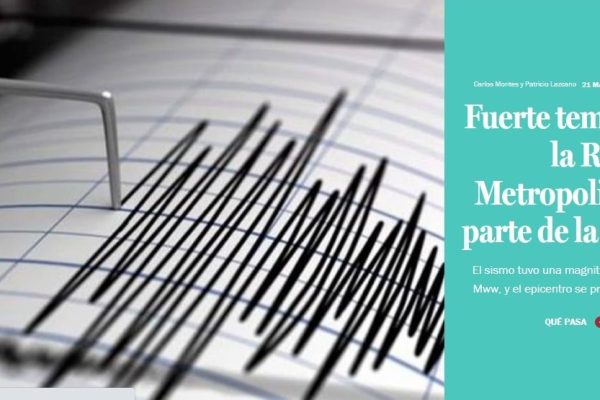 La Tercera | Fuerte temblor remece la Región Metropolitana y gran parte de la zona central