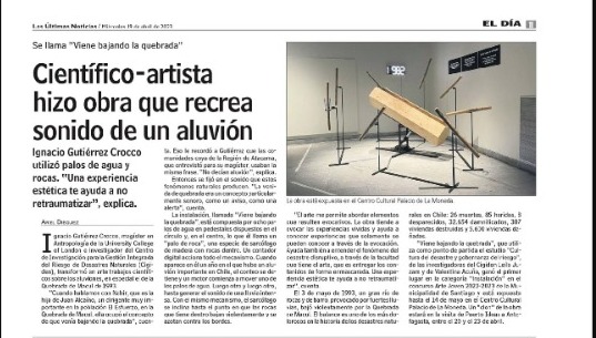 LUN | Científico-artista hizo obra que recrea sonido de un aluvión