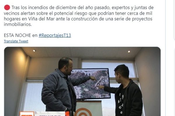 T13 | Tras los incendios de diciembre del año pasado, expertos y juntas de vecinos alertan sobre el potencial riesgo que podrían tener cerca de mil hogares en Viña del Mar