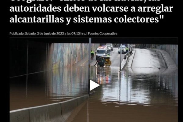 Cooperativa | Geógrafo: “Antes de las lluvias, las autoridades deben volcarse a arreglar alcantarillas y sistemas colectores”