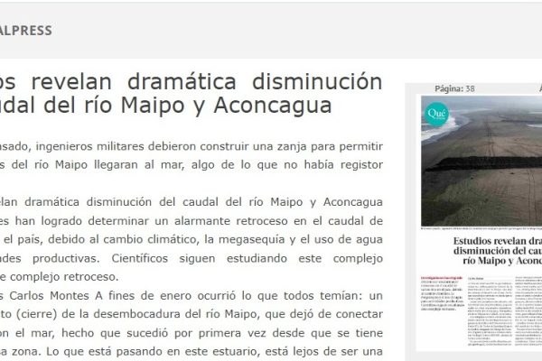 Litoralpress | Estudios revelan dramática disminución del caudal del río Maipo y Aconcagua