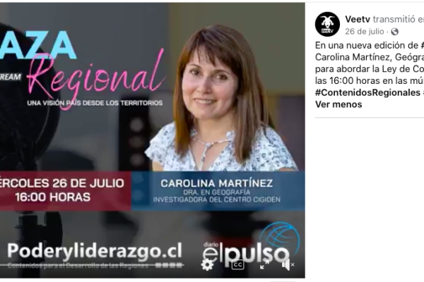 VeeTv |  #PlazaRegional, Mónica Aguirre recibe a Carolina Martínez, Geógrafa e Investigadora principal de CIGIDEN para abordar la Ley de Costas.