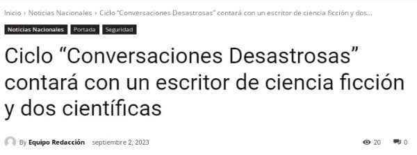 El Diario de Lautaro | Ciclo “Conversaciones Desastrosas” contará con un escritor de ciencia ficción y dos científicas