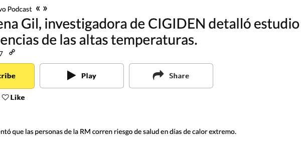 Player FM | Magdalena Gil, investigadora de CIGIDEN detalló estudio sobre consecuencias de las altas temperaturas.