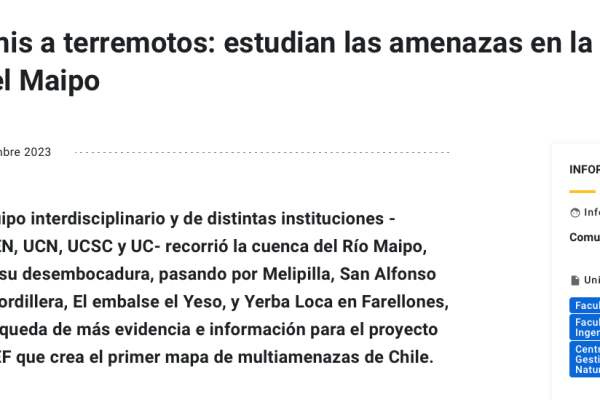 Noticias UC | De tsunamis a terremotos: estudian las amenazas en la cuenca del Maipo