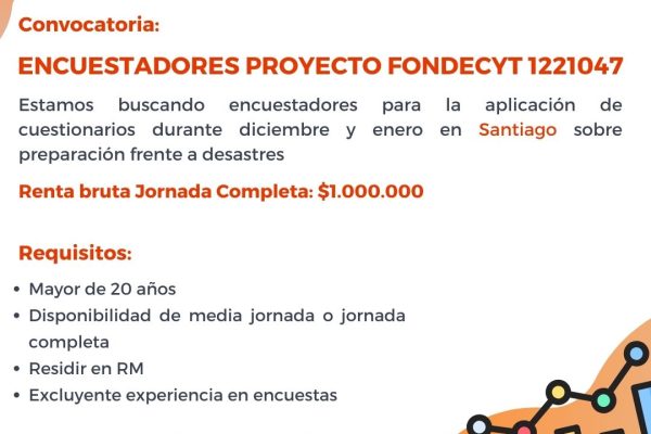 Perfil de cargo Encuestadores 2023-2024 Proyecto Fondecyt 1221047 “Preparación y vulnerabilidad social frente a desastres socio-naturales en un escenario de múltiples amenazas naturales”