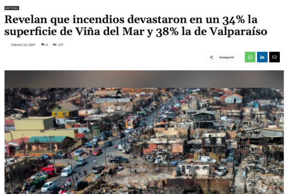 CPI | Revelan que incendios devastaron en un 34% la superficie de Viña del Mar y 38% la de Valparaíso