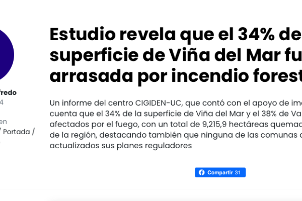 El Ciudadano | Estudio revela que el 34% de la superficie de Viña del Mar fue arrasada por incendio forestal