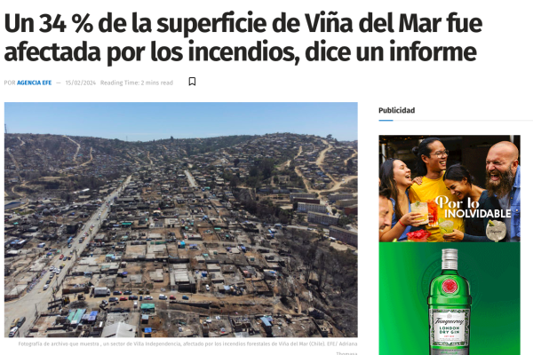 El Diario Los Andes | Un 34 % de la superficie de Viña del Mar fue afectada por los incendios, dice un informe